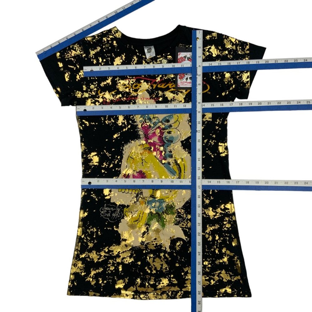 Ed Hardy NWT Rare Gold Fleck Sketch T-Shirt L Black Butterfly Skull t-shirt - Picture 4 of 11